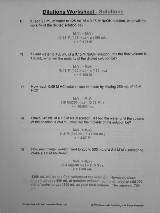  LINK Molarity By Dilution Worksheet Answers Chemistry If8766